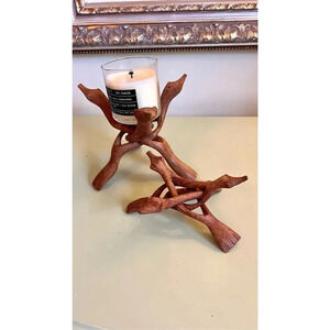 Vintage Driftwood Lot of 2 Brown Dog Candle Holders Foldable‎